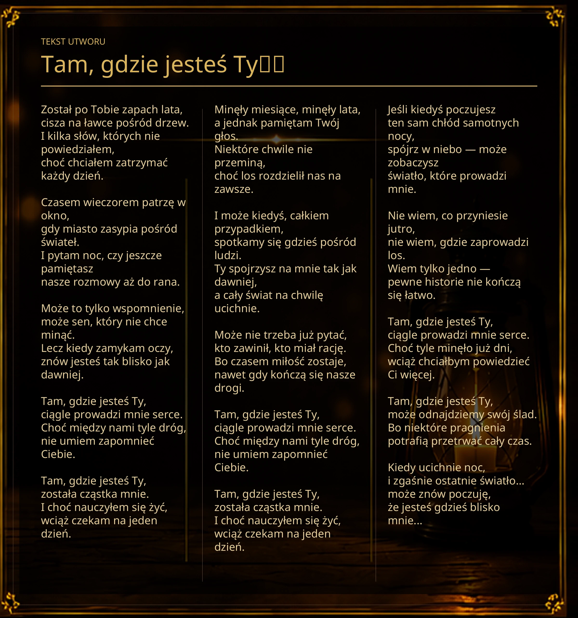 Tekst piosenki „Tam, gdzie jesteś Ty❤️” – Lyric Booklet