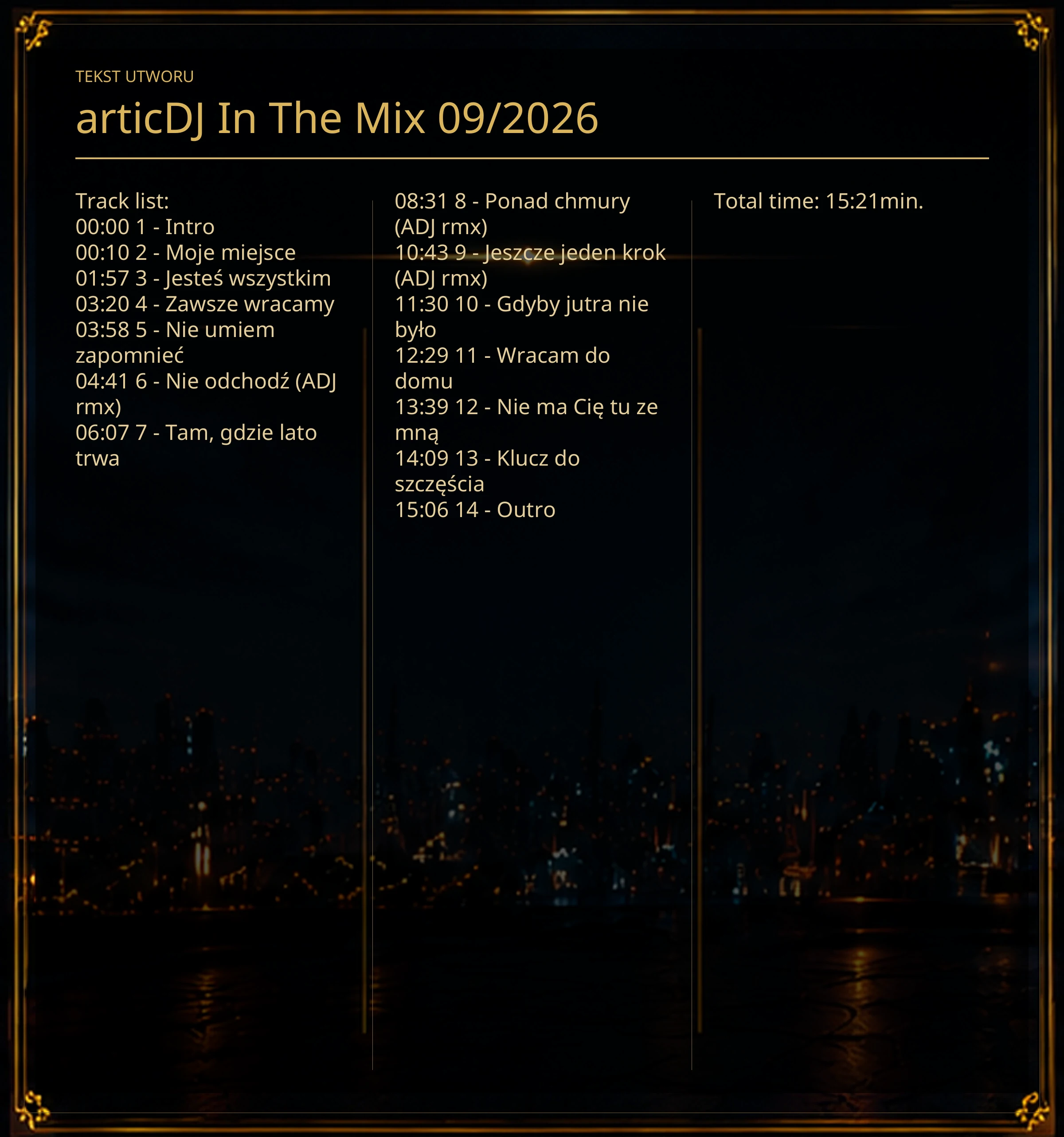 Tekst piosenki „articDJ In The Mix 09/2026” – Lyric Booklet