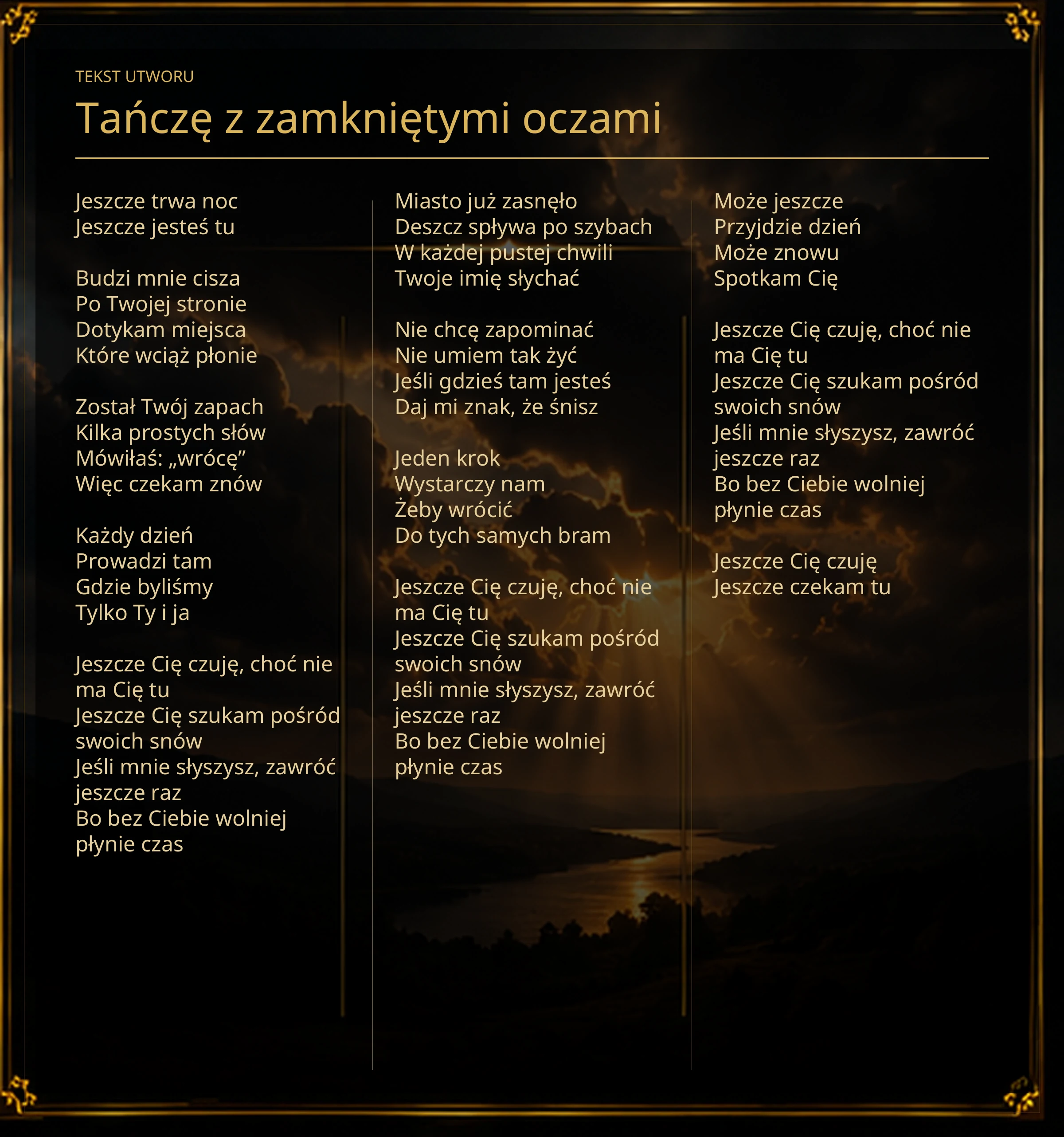 Tekst piosenki „Tańczę z zamkniętymi oczami” – Lyric Booklet