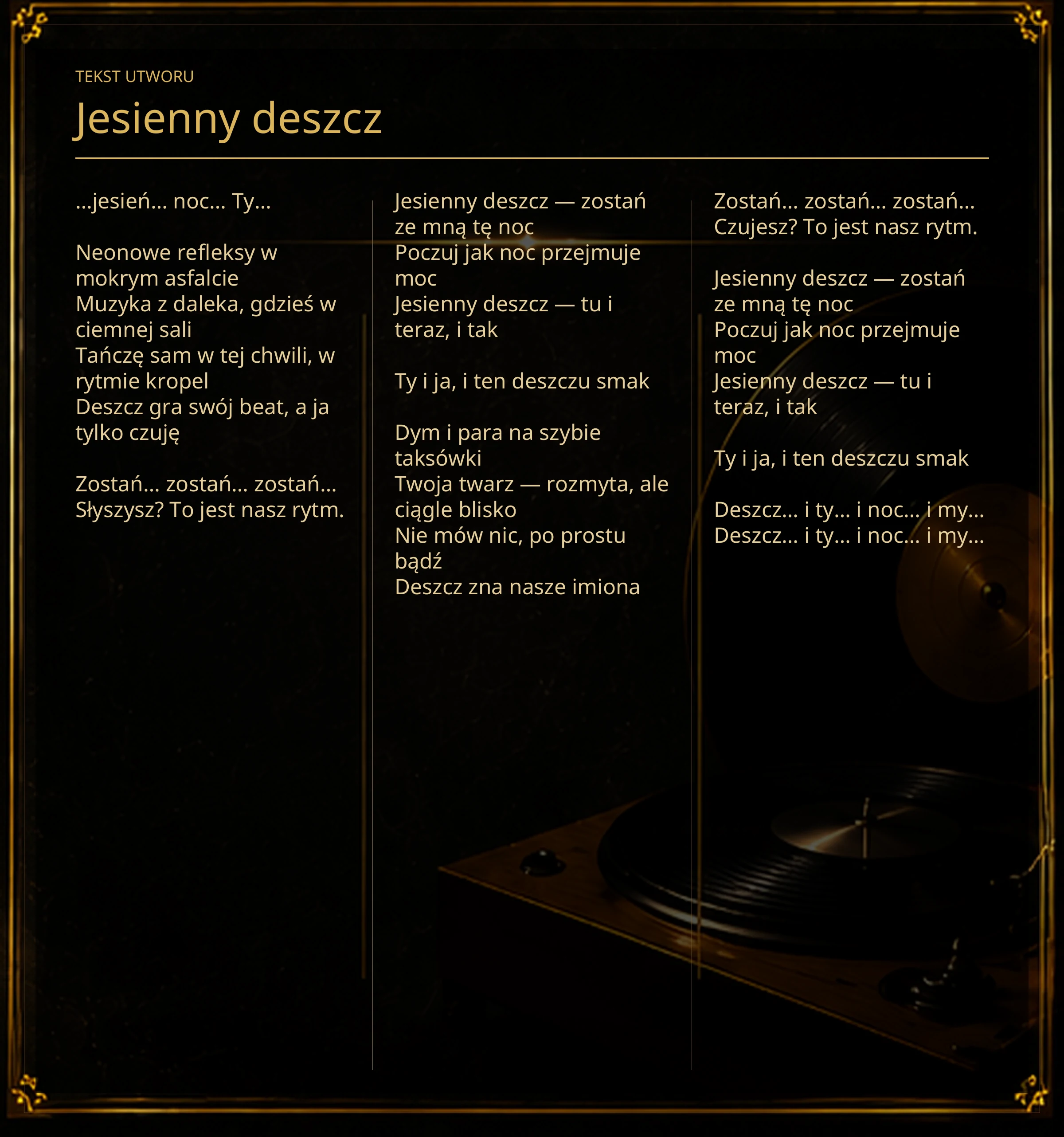 Tekst piosenki „Jesienny deszcz” – Lyric Booklet
