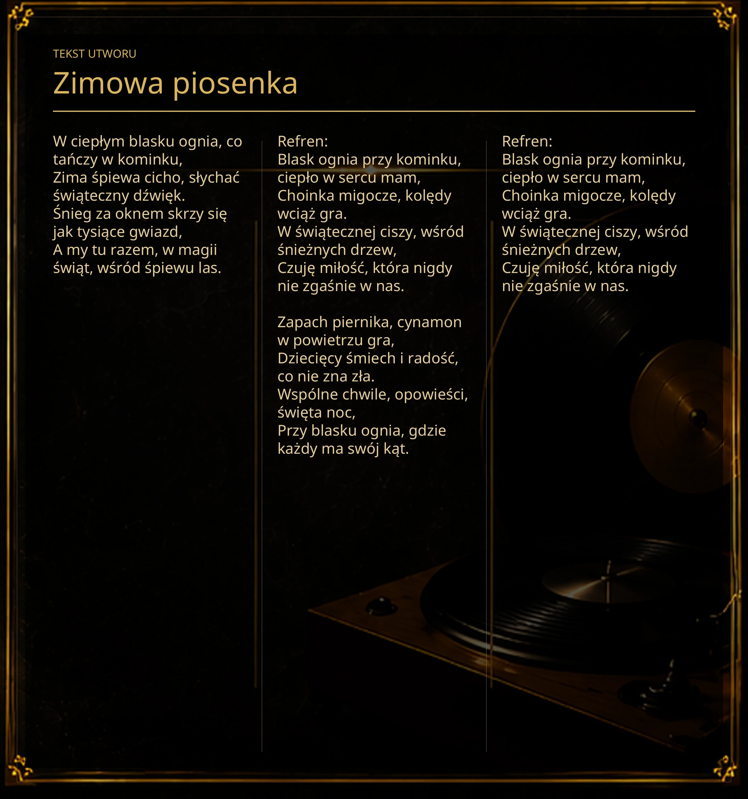 Tekst piosenki „Zimowa piosenka” – Lyric Booklet