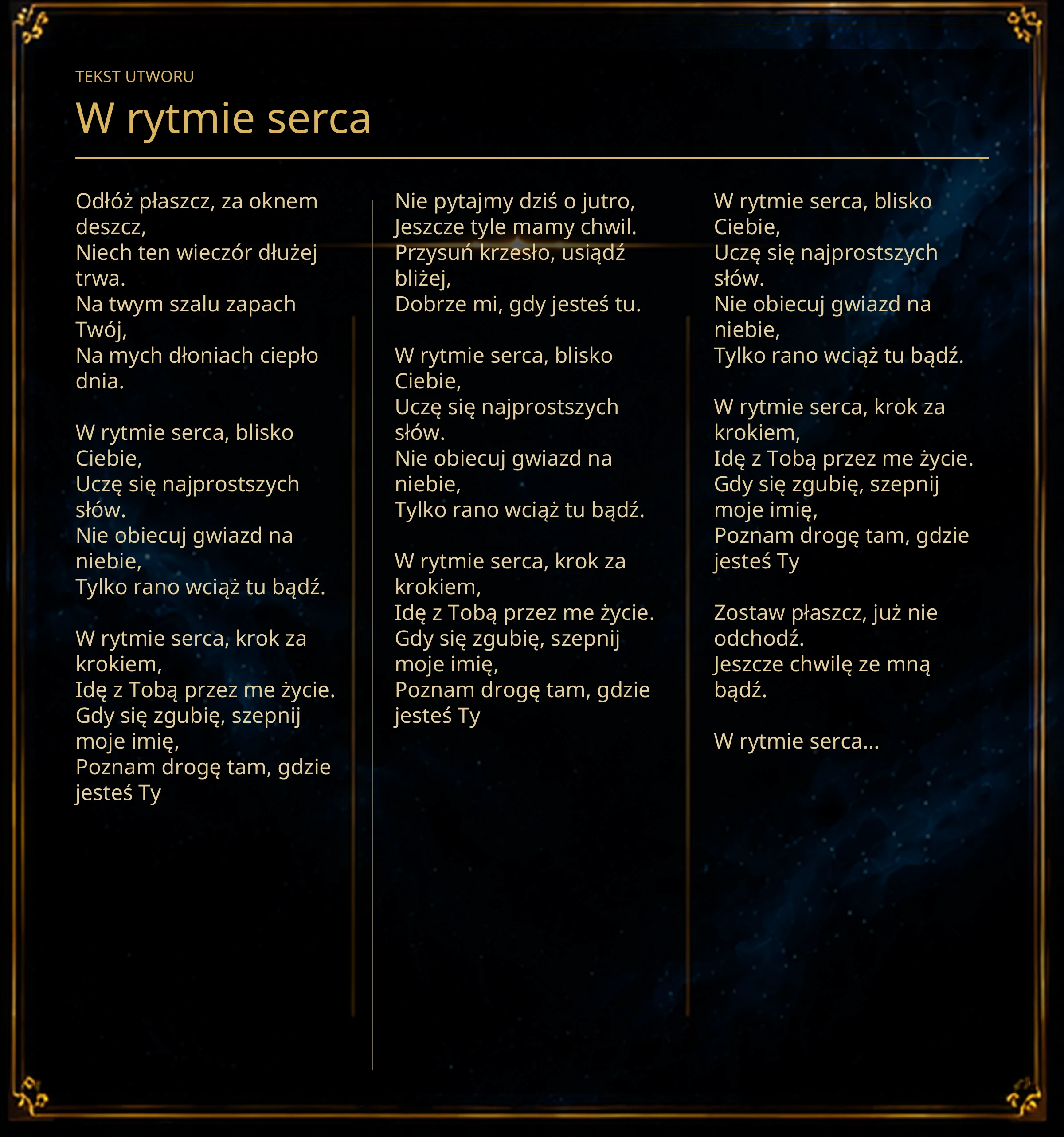 Tekst piosenki „W rytmie serca” – Lyric Booklet