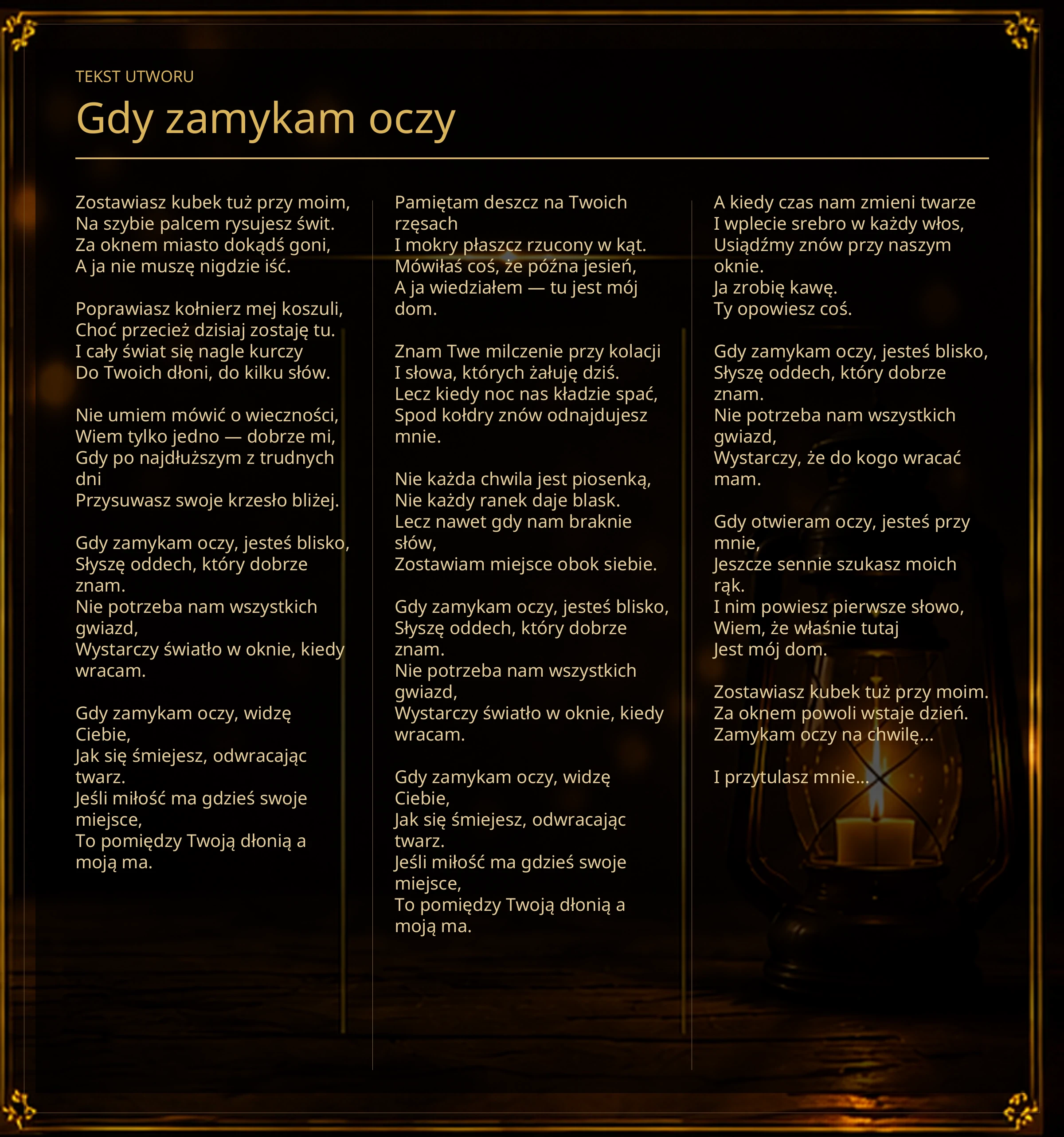 Tekst piosenki „Gdy zamykam oczy” – Lyric Booklet