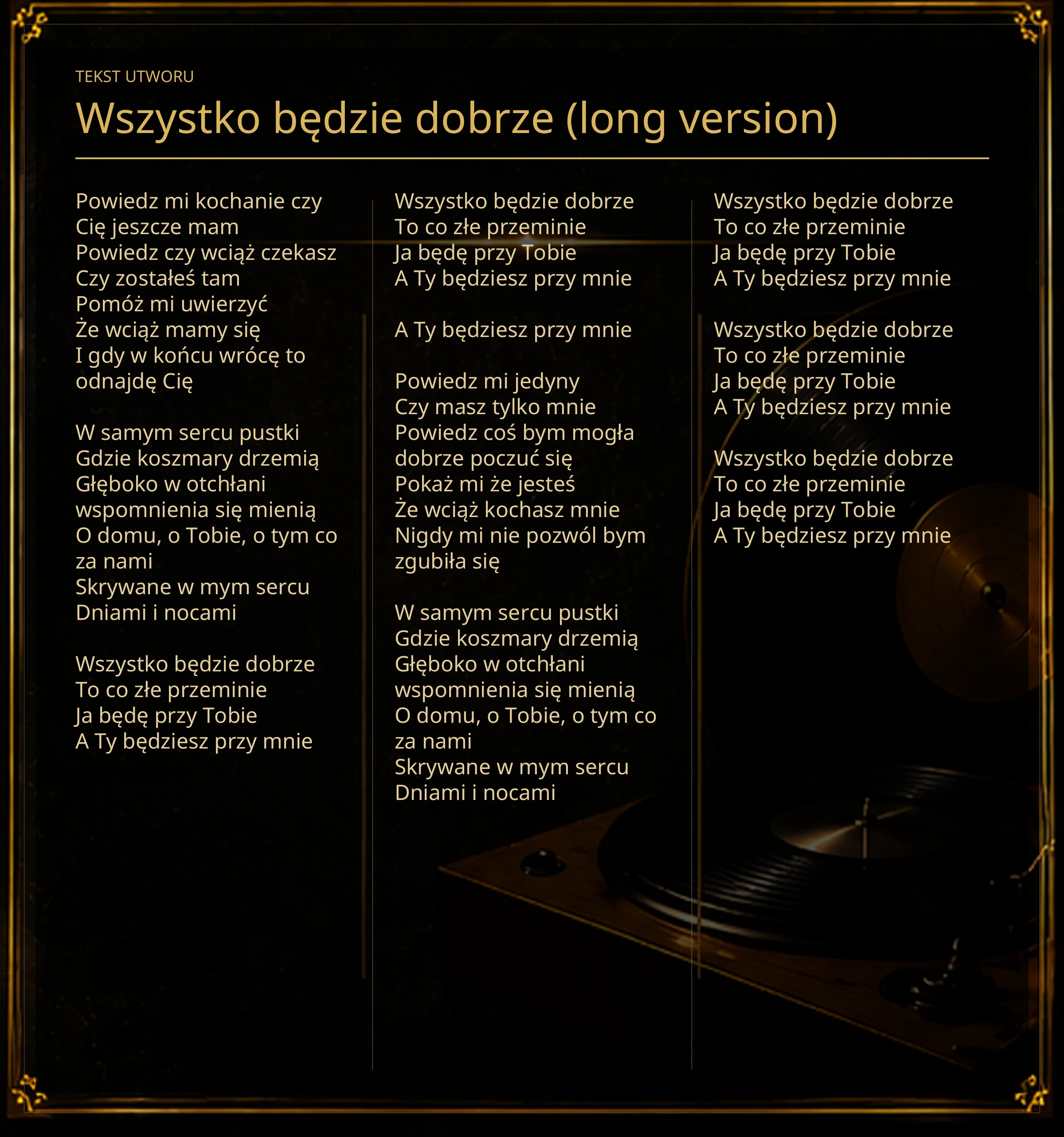 Tekst piosenki „Wszystko będzie dobrze (long version)” – Lyric Booklet